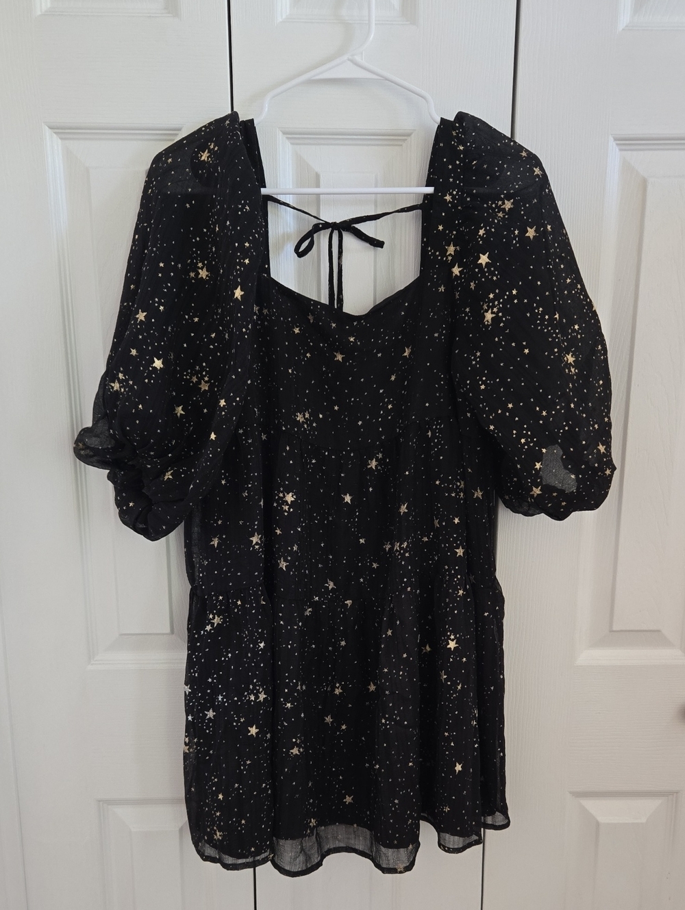 Nasty Gal Black Starry Puff Sleeve babydoll  Mini Dress